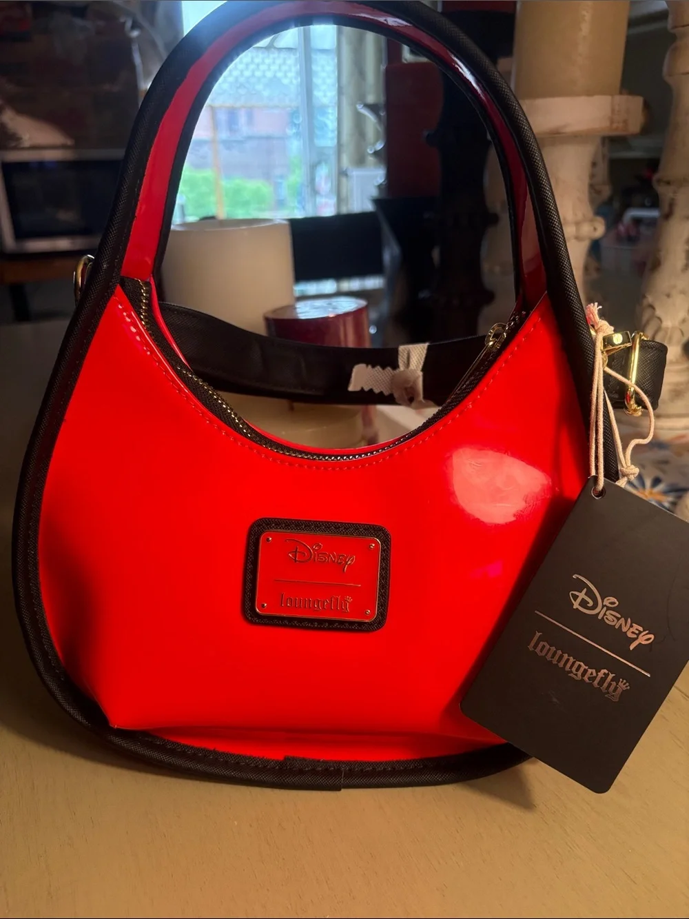 Loungefly Red Patent Disney Logo Crossbody